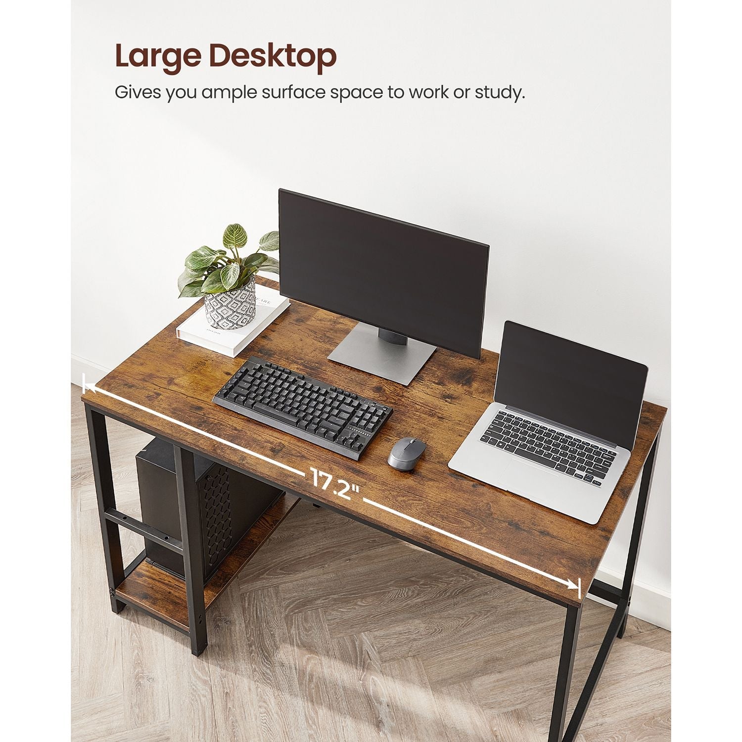 Skrivbord - PC -tabell med 2 hyllor - vänster eller höger montering - 120 x 60 x 75 cm