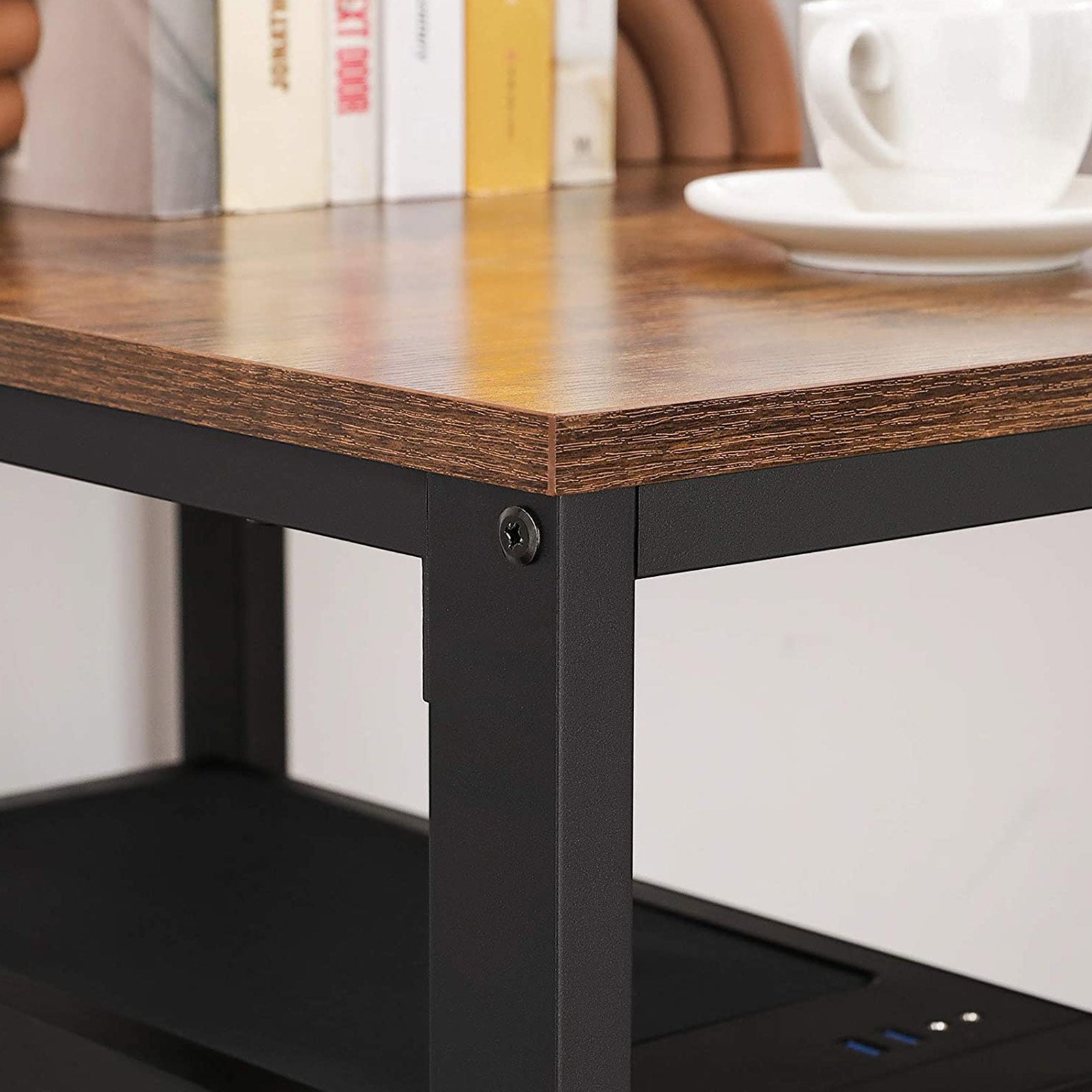 Datorbord - skrivbord med 2 hyllor - stålram - brun/svart