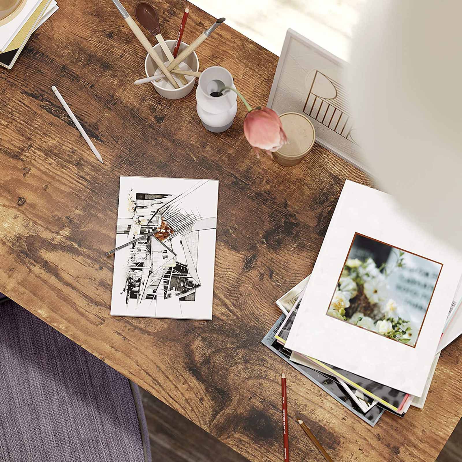 Datorbord - skrivbord med 2 hyllor - stålram - brun/svart