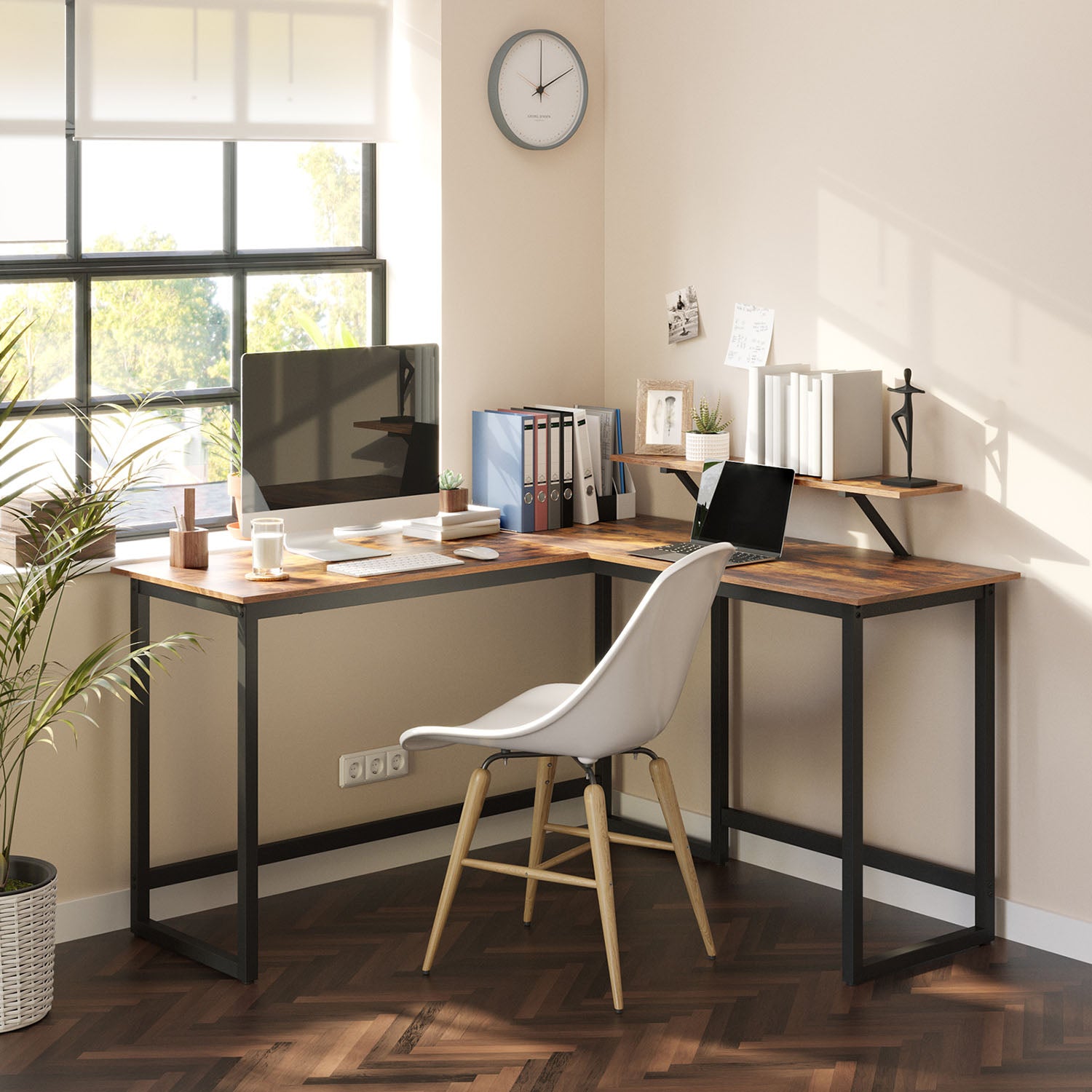 Corner Agency - l -formad skrivbord - med monitorfäste - 140 x 130 x 76 cm - svart