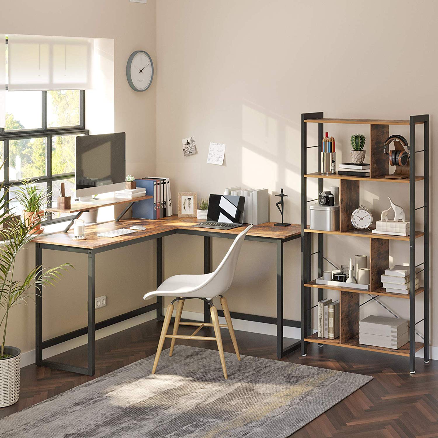 Corner Agency - l -formad skrivbord - med monitorfäste - 140 x 130 x 76 cm - svart
