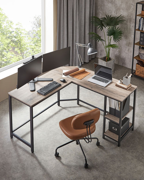 Bureau - L -Hoekbureau med 2 hyllor - Space -Saving - Industrial Design