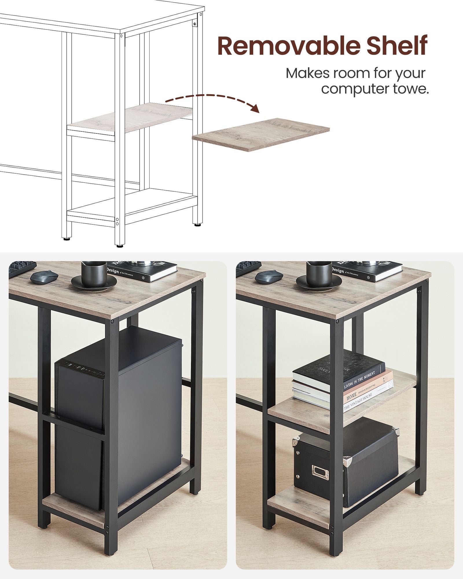 Bureau - L -Hoekbureau med 2 hyllor - Space -Saving - Industrial Design