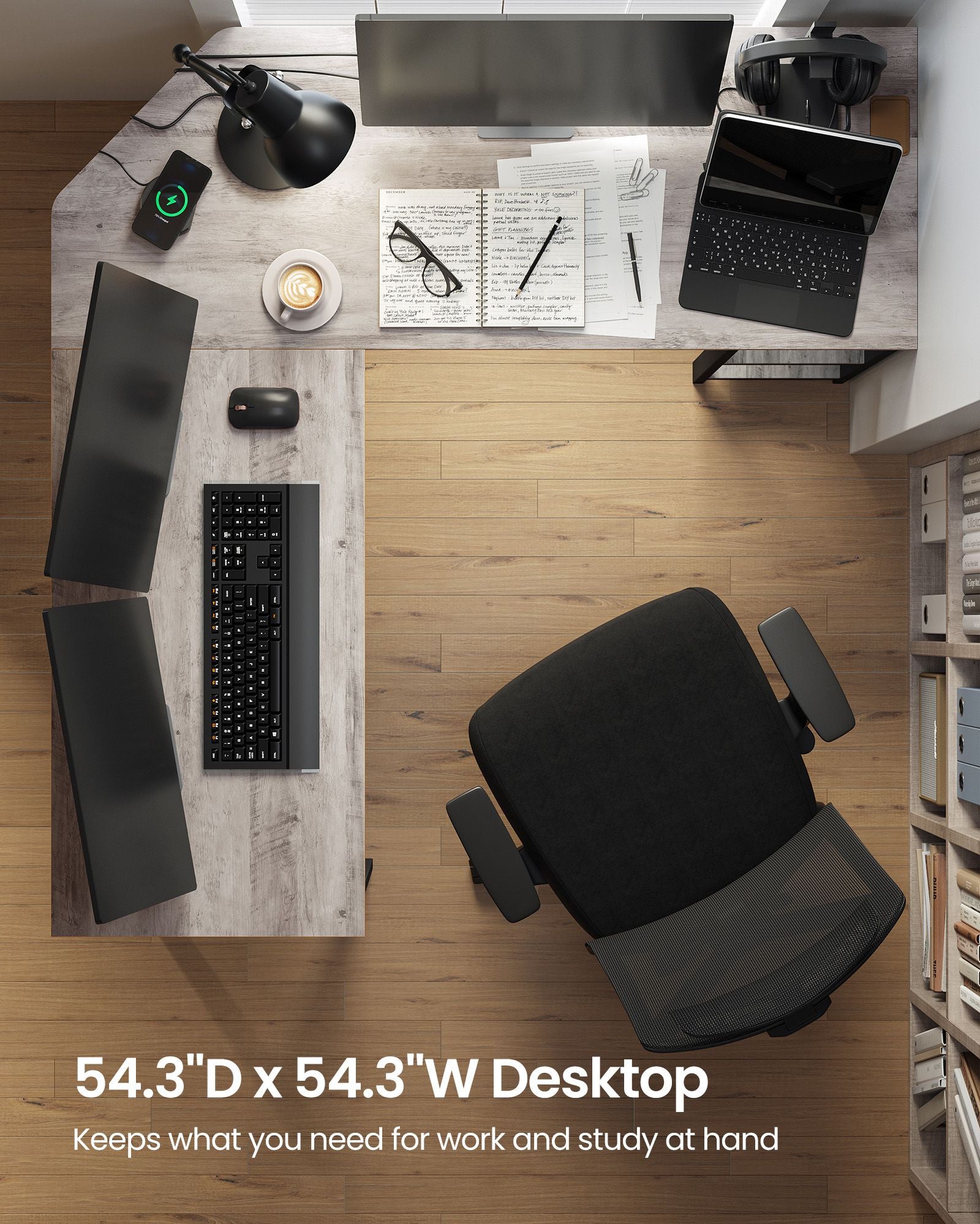 Bureau - L -Hoekbureau med 2 hyllor - Space -Saving - Industrial Design