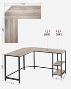 Bureau - L -Hoekbureau med 2 hyllor - Space -Saving - Industrial Design