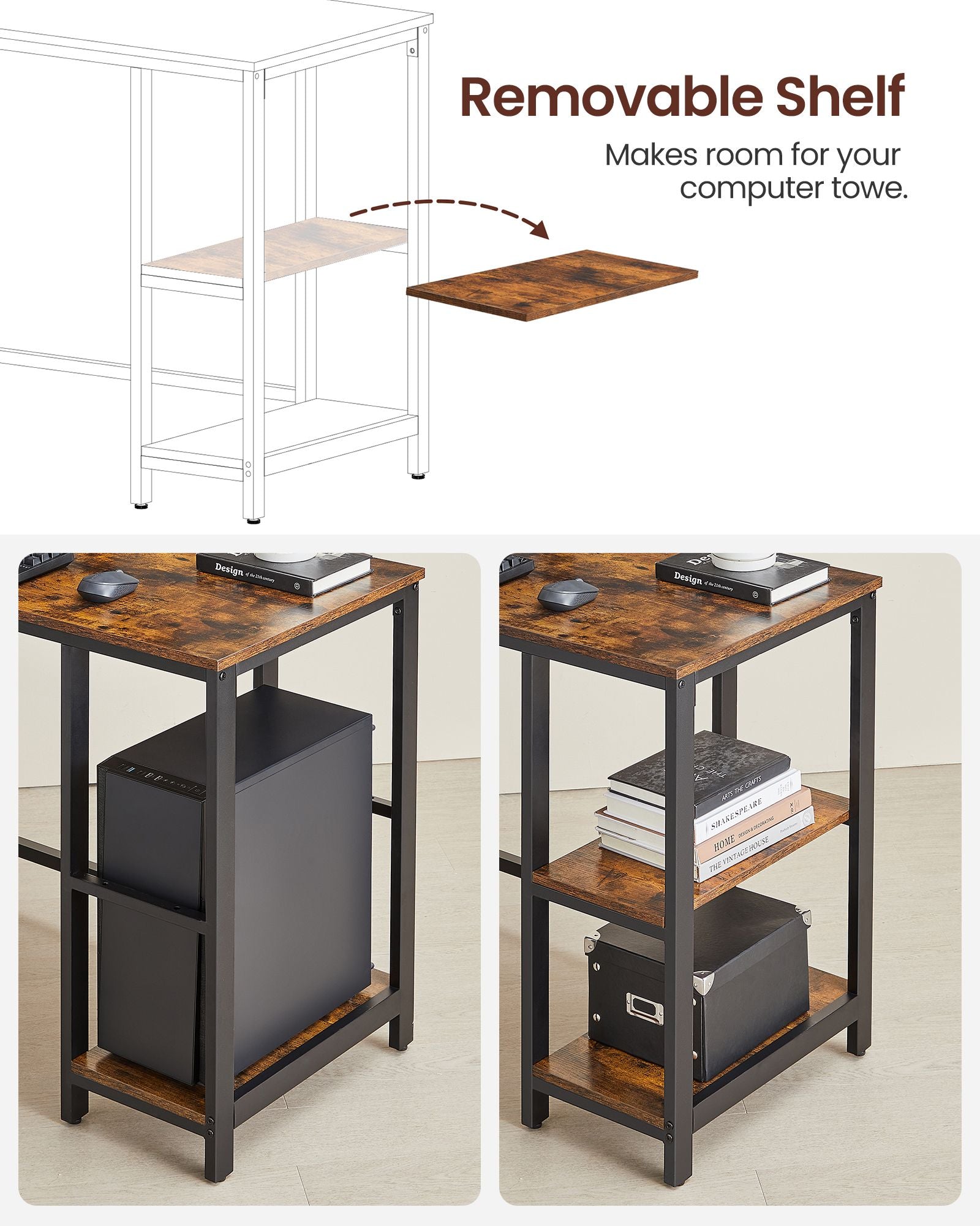 Corner Agency - Datortabell i L -SHAPE - Industrial Design - Vintage Brown/Black
