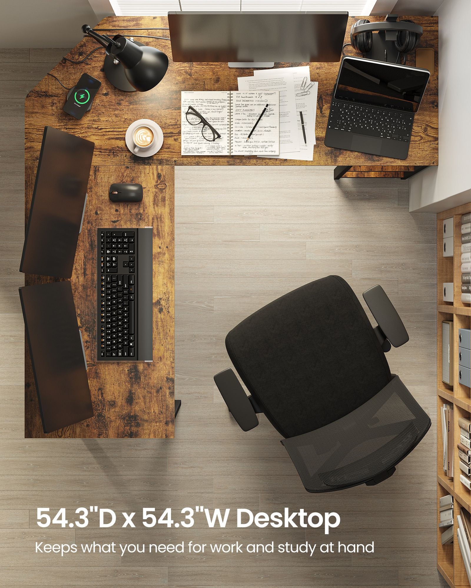Corner Agency - Datortabell i L -SHAPE - Industrial Design - Vintage Brown/Black