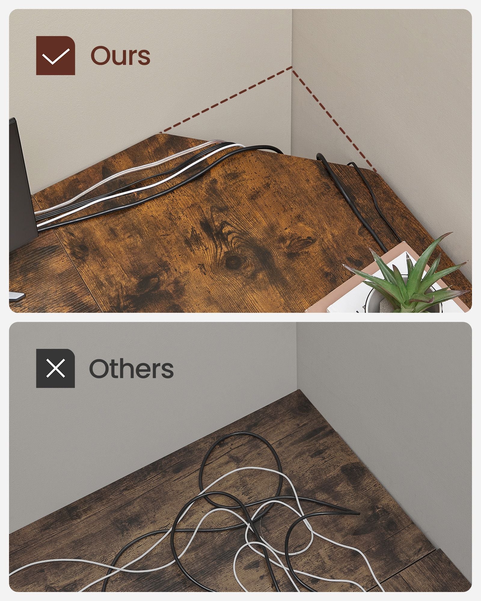 Hörnskrivbord – L-formad design – Industriell – Vintage brun/svart