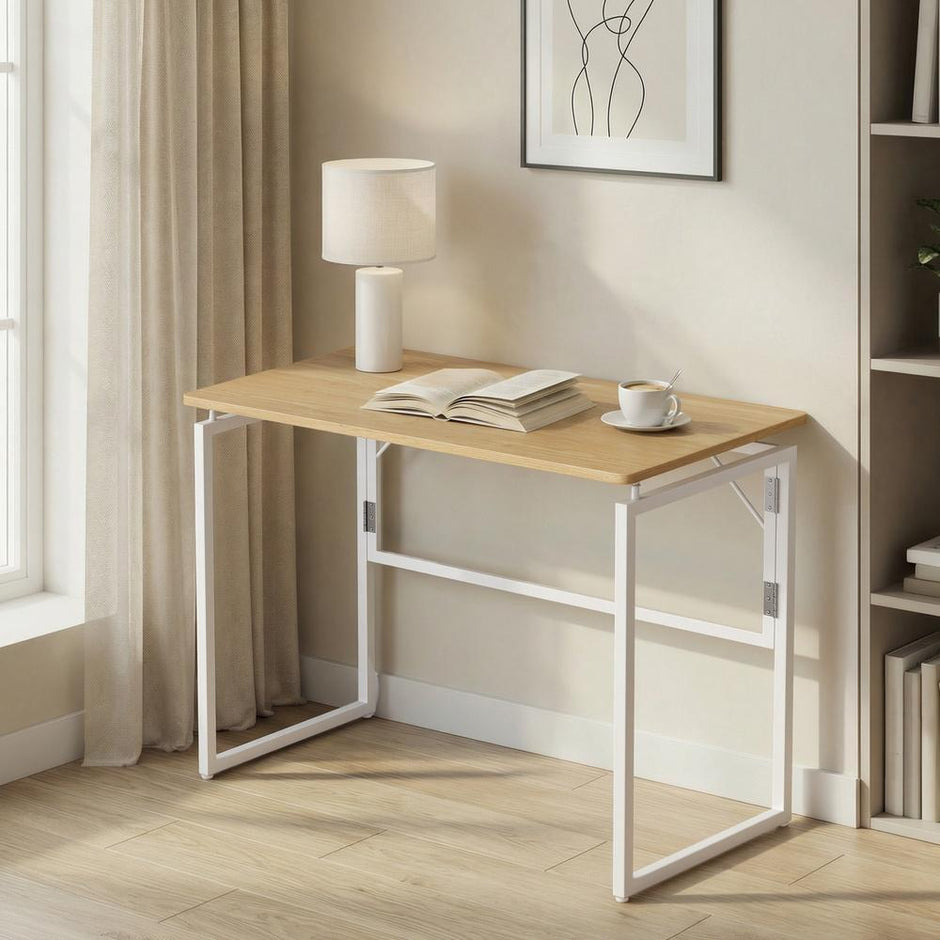 Opklapbaar Bureau - 100 x 50 cm - Afgeronde Hoeken - Ruimtebesparend - Eiken