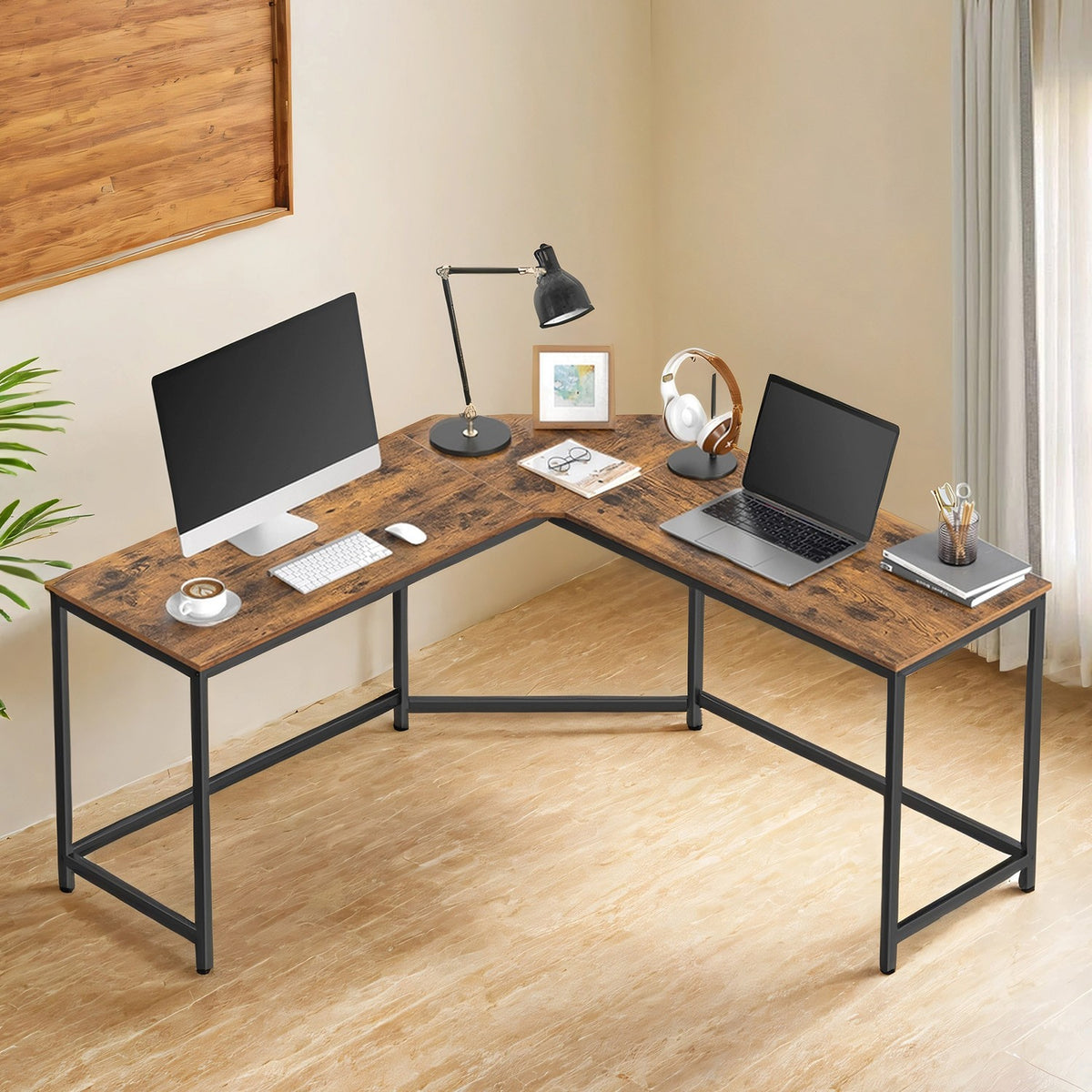 L-format skrivbord - spelbord - Vintage Brown Ink Black