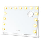 Make-up spegel med LED-belysning, beröringskontroll, 15 LED-lampor, med laddningsportar, 10x förstoringsspegel, 3 lätta färger, dimbar, mobiltelefonhållare, Matt White LWM001W02