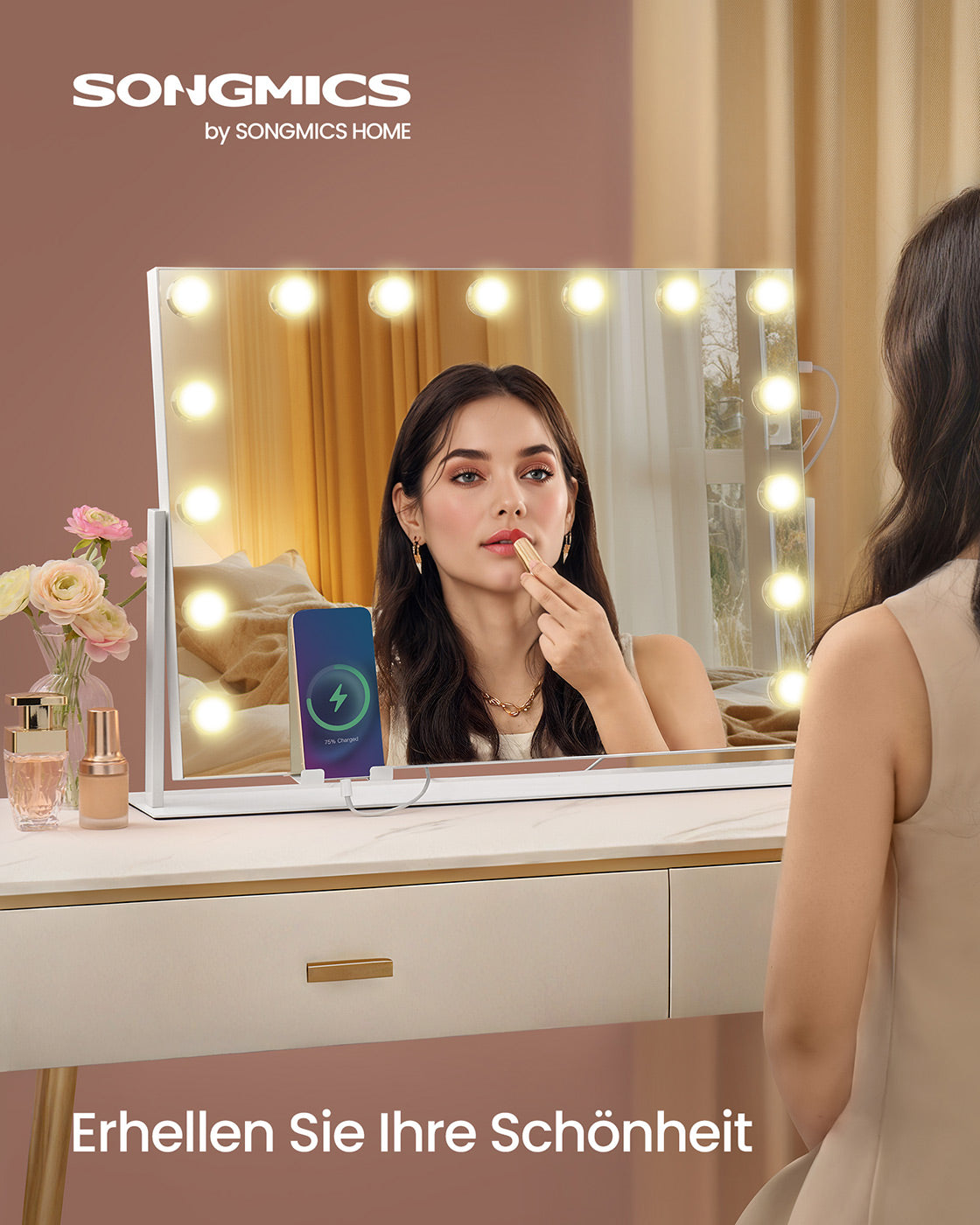 Make-up Mirror-With Lighting-laddande Gates-Mat White