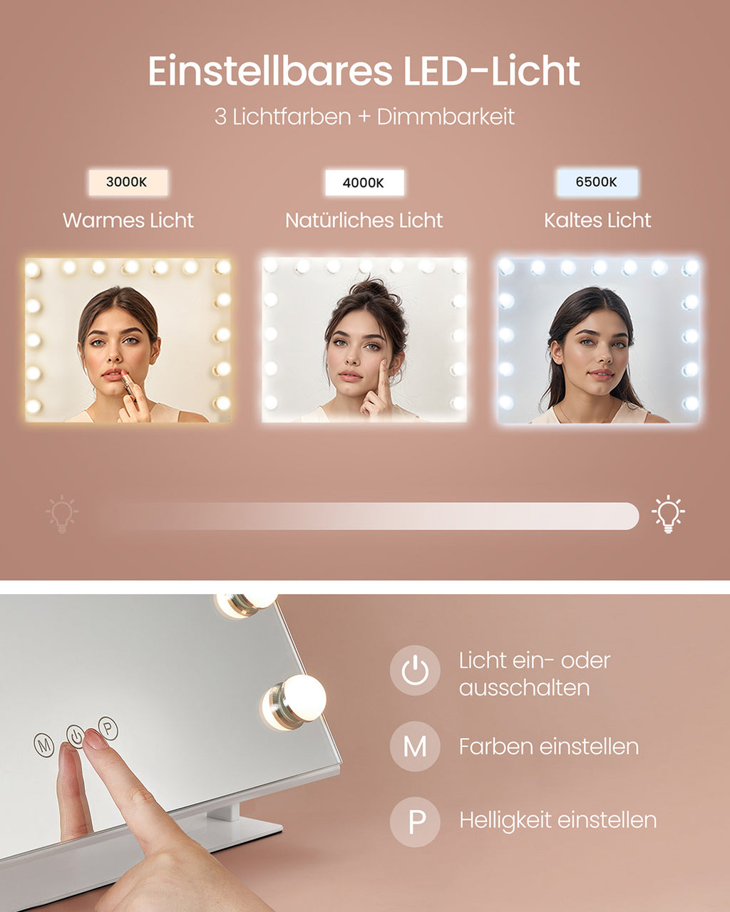 Make-up Mirror-With Lighting-laddande Gates-Mat White