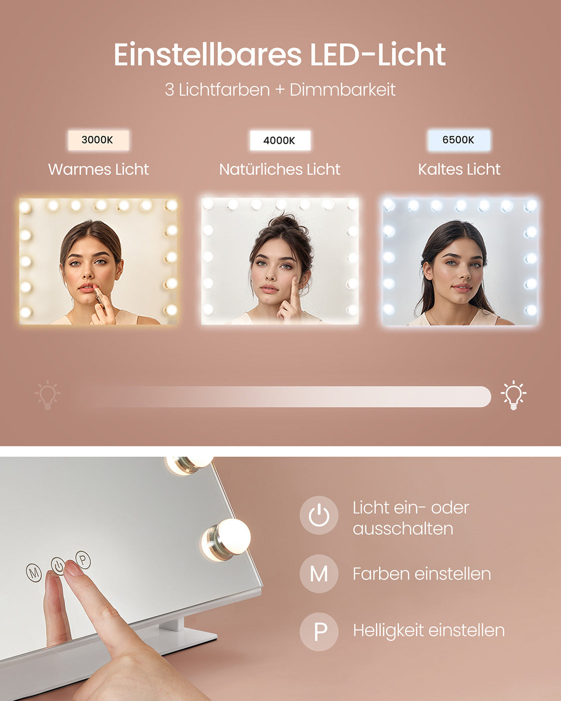 Make-up Mirror-With Lighting-laddande Gates-Mat White