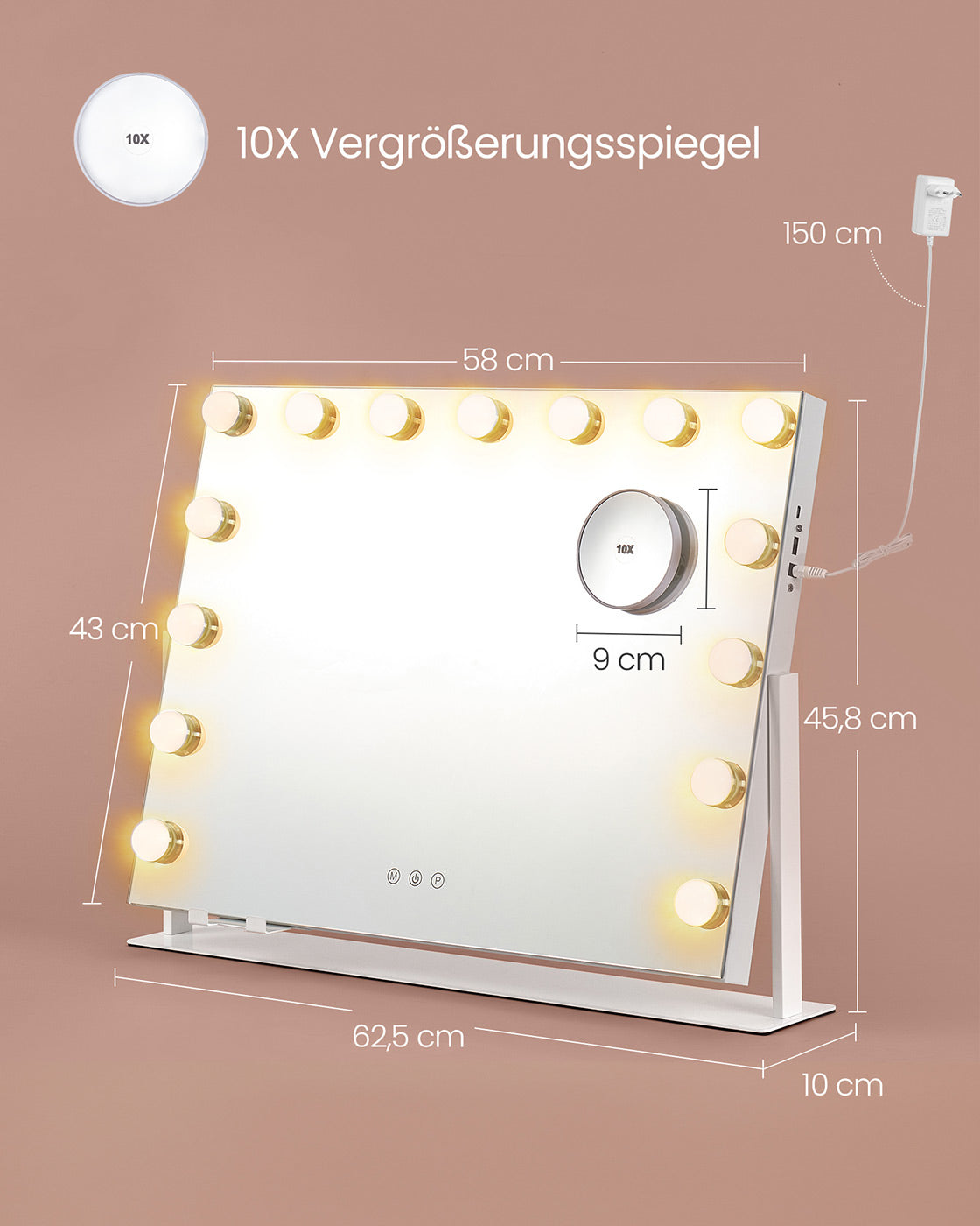 Make-up Mirror-With Lighting-laddande Gates-Mat White