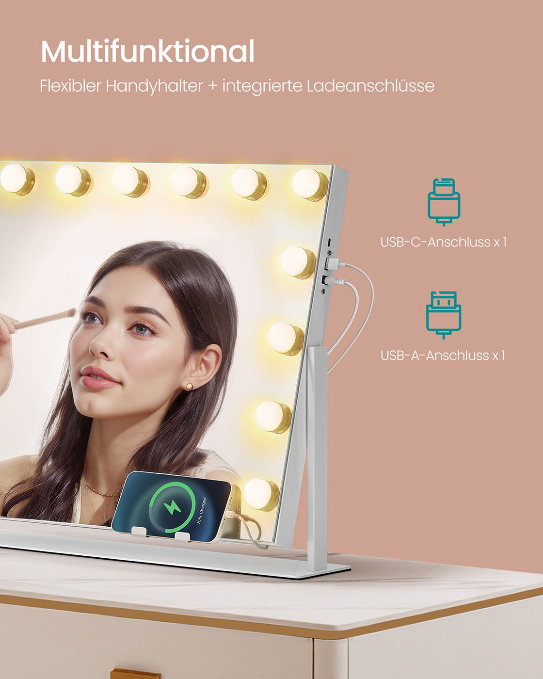 Make-up Mirror-With Lighting-laddande Gates-Mat White