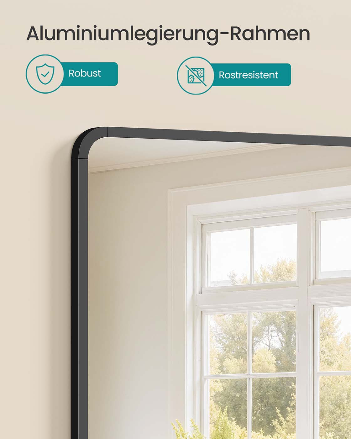 Väggspegel – Rektangulär – Aluminiumram – Modern design