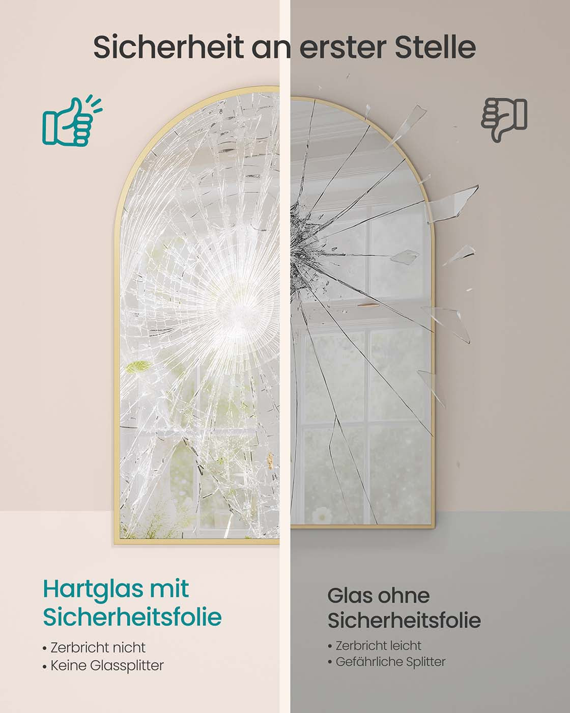 Väggspegel – Böjd – Aluminiumram – Modern design