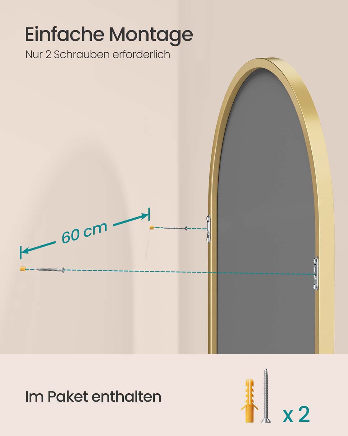 Väggspegel – Böjd – Aluminiumram – Modern design