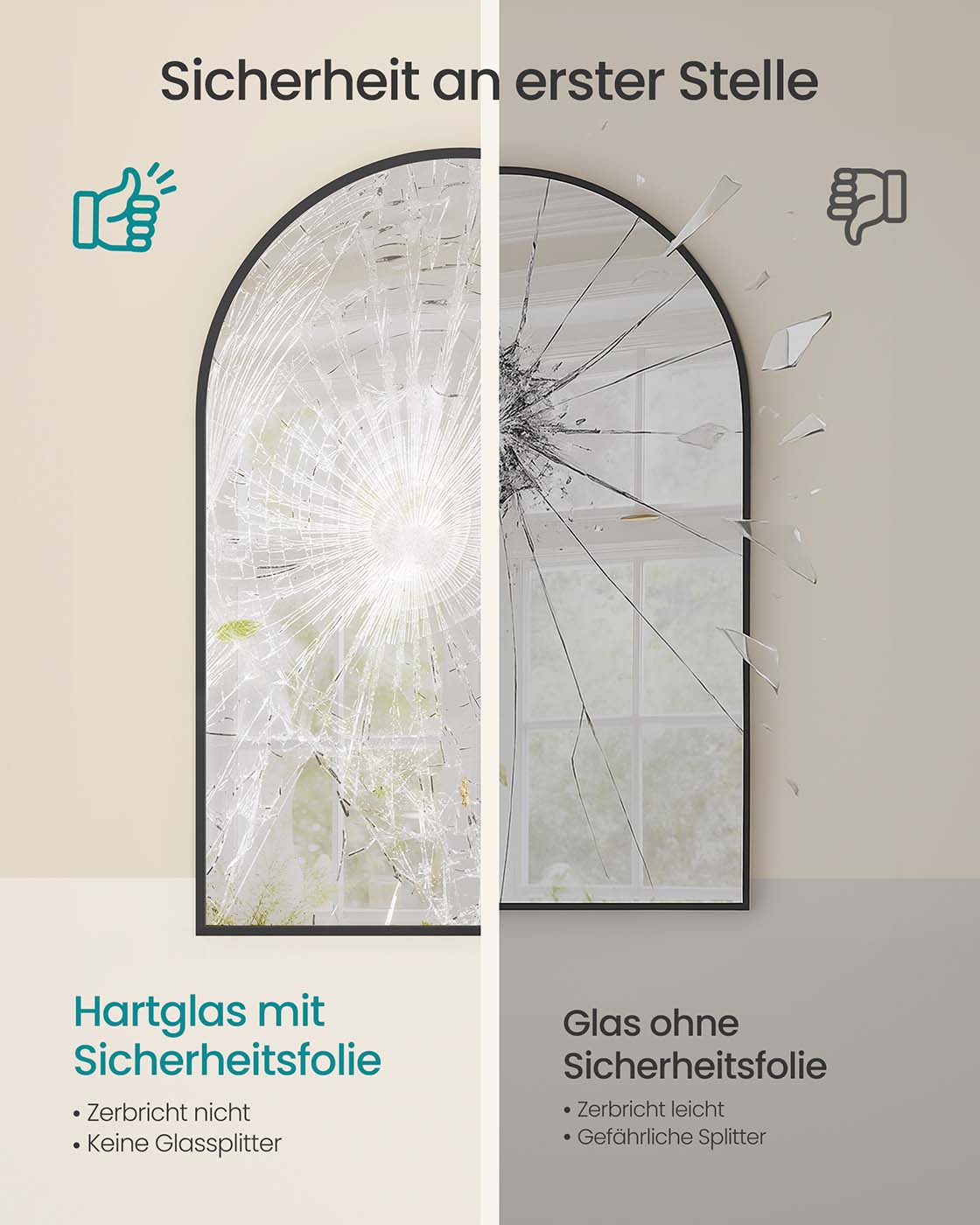 Väggspegel – Böjd – Aluminiumram – Modern design