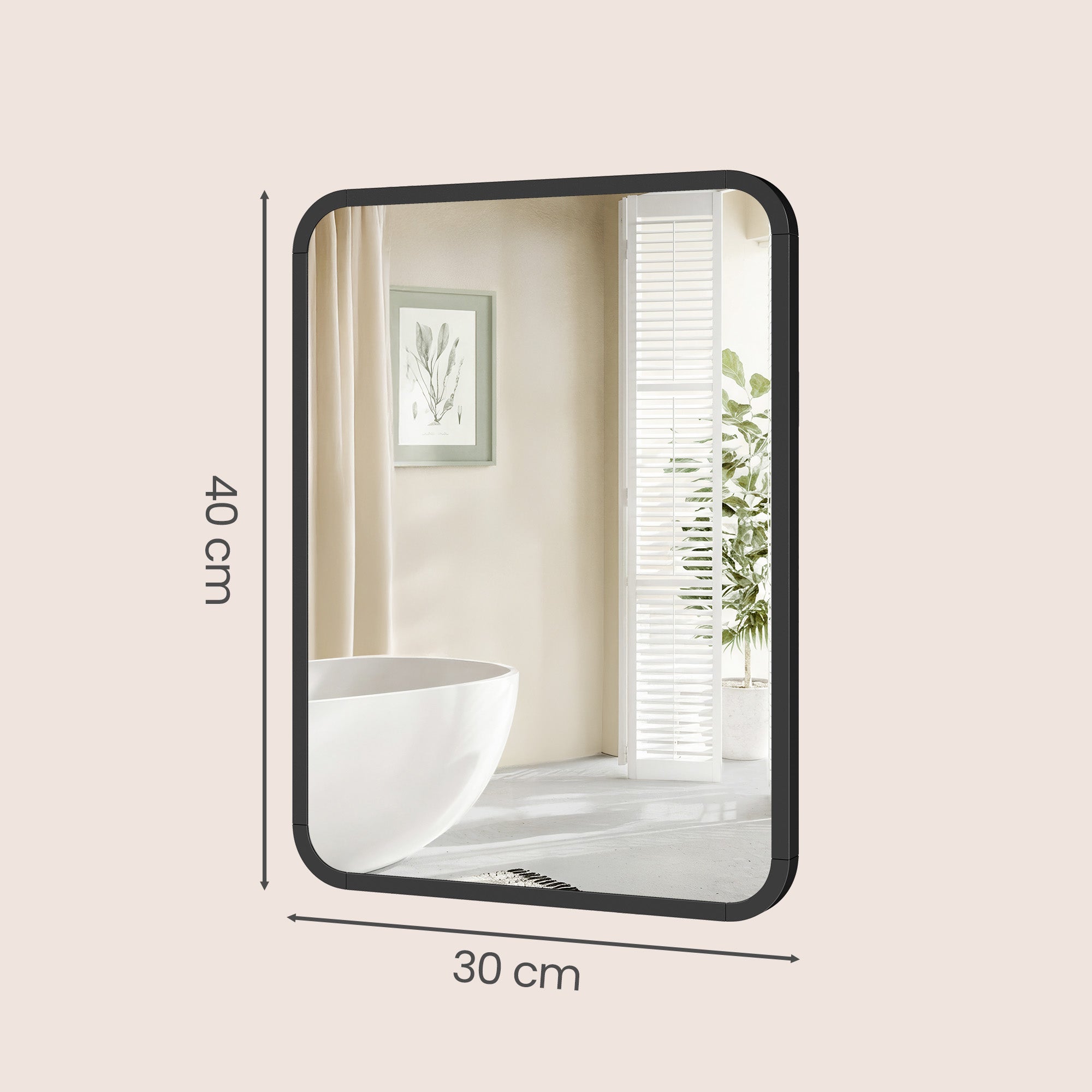 Wandspiegel - Rechthoekig - Aluminium Frame - 40 x 30 cm - Zwart