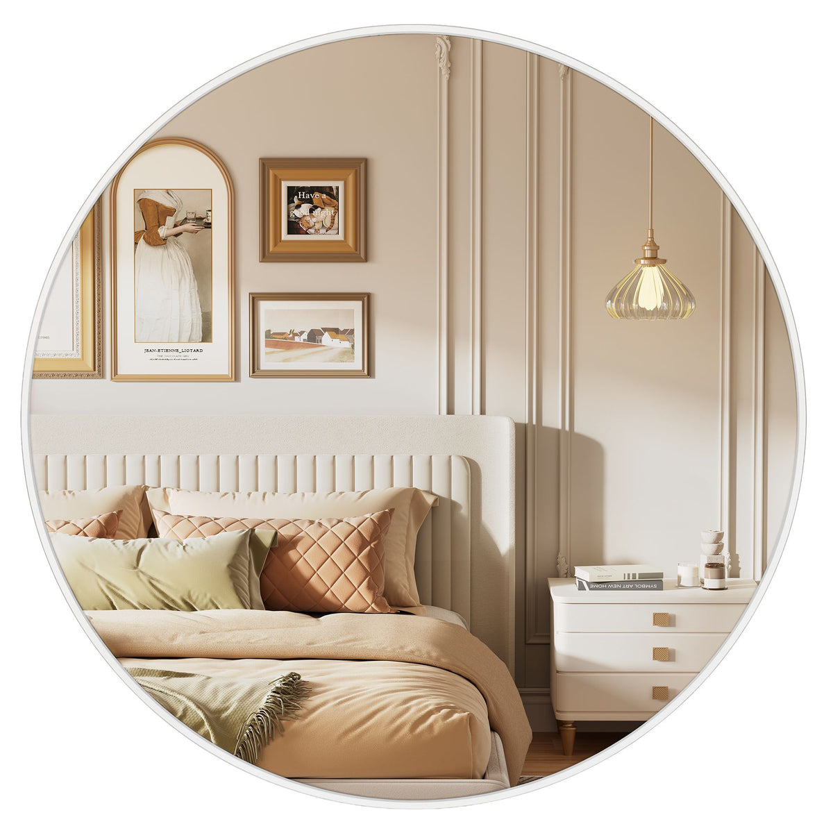 Ronde Wandspiegel – Ø 61 cm – Metalen Frame – Mat wit