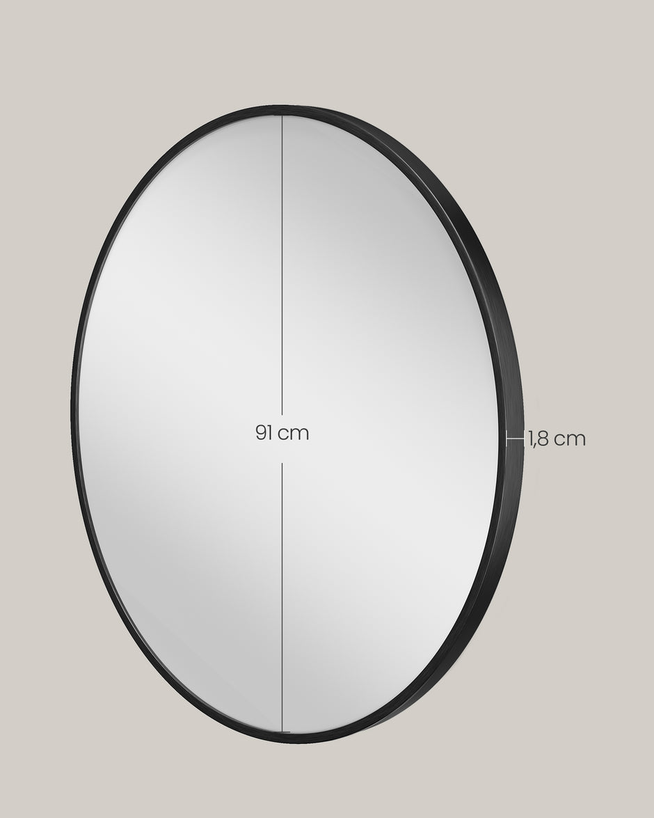 Ronde Wandspiegel – Ø 90 cm – Metalen Frame – Mat zwart