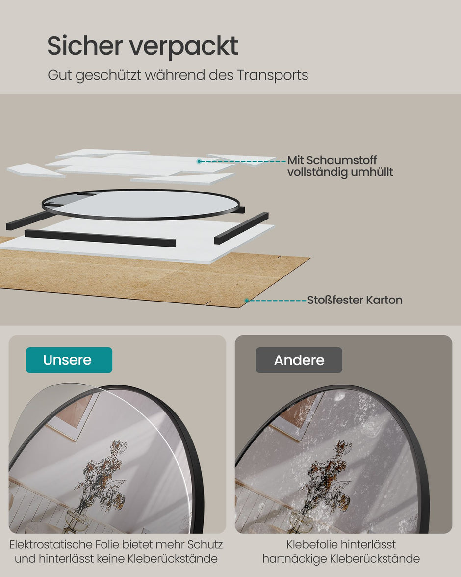 Ronde Wandspiegel – Ø 90 cm – Metalen Frame – Mat zwart