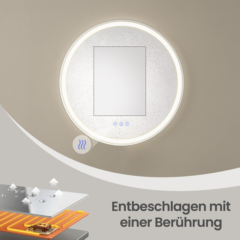 Ronde Badkamerspiegel - Met Ledverlichting - Dimbaar - 61 cm - Wit