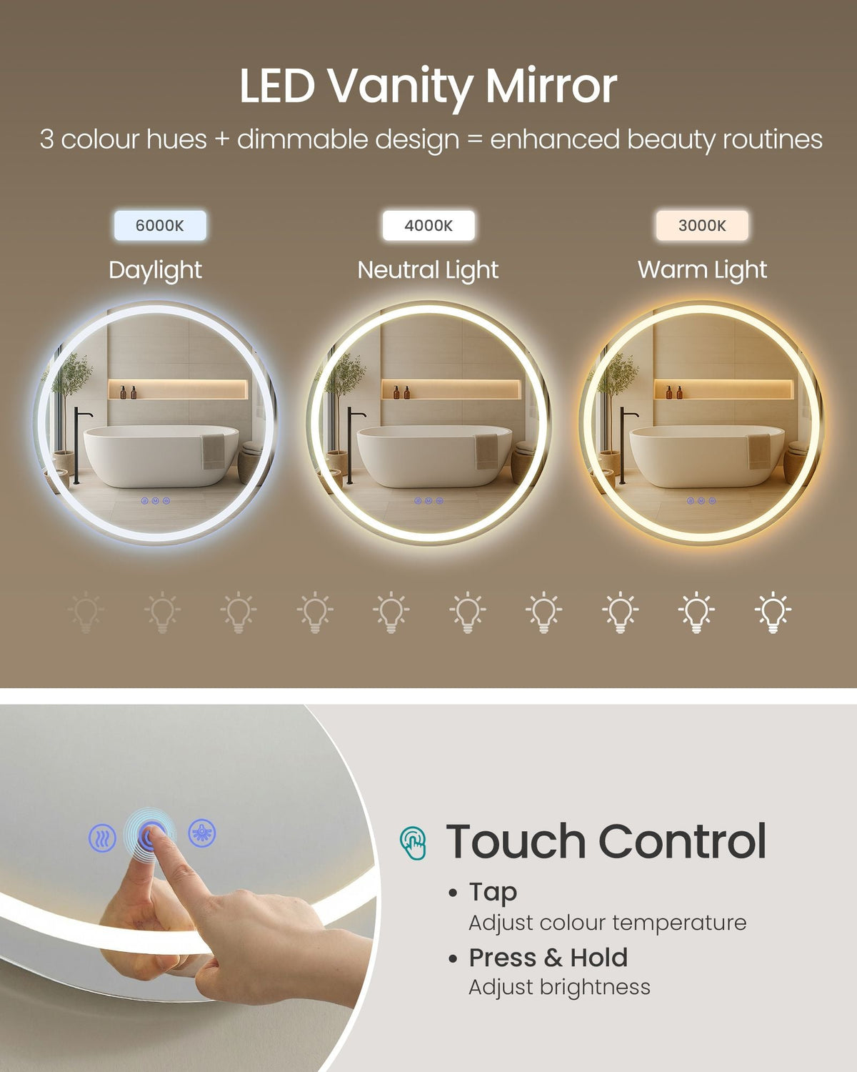 Hollywood Mirror - With Dimmable LED Lights