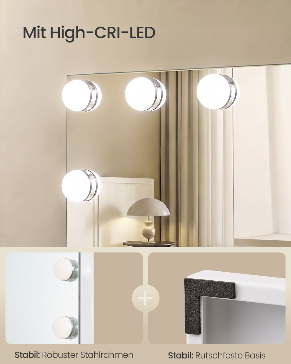 Make-upspiegel - Hollywood met Dimbare LED's - 10x Vergroting - Matwit - 48 x 58 x 5,7 cm
