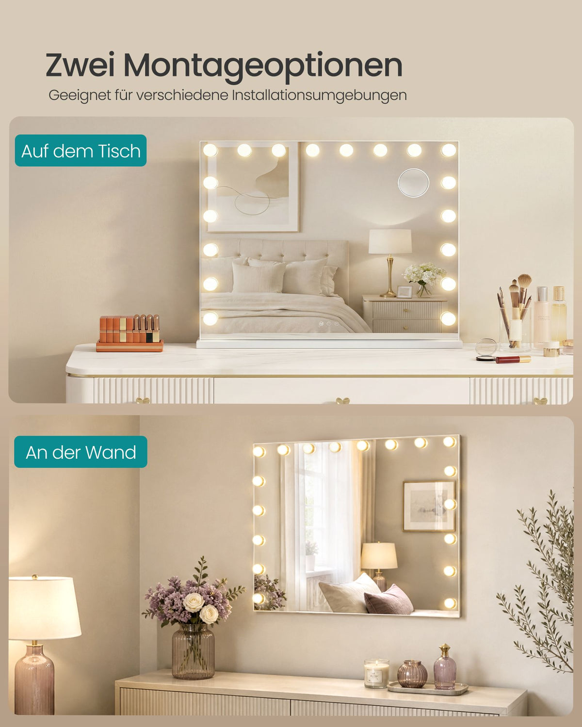 Make-upspiegel - Hollywood met Dimbare LED's - 10x Vergroting - Matwit - 62 x 80 x 5,7 cm
