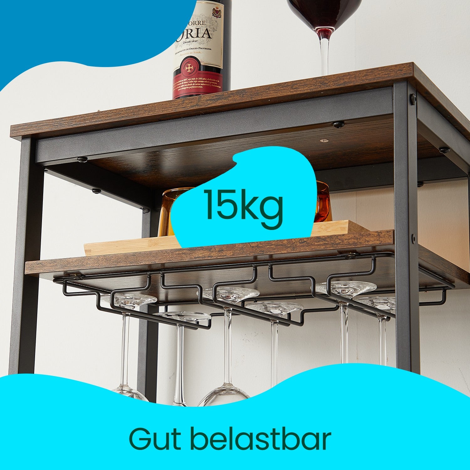 Vinställ - för 20 flaskor - med glashållare - för källare