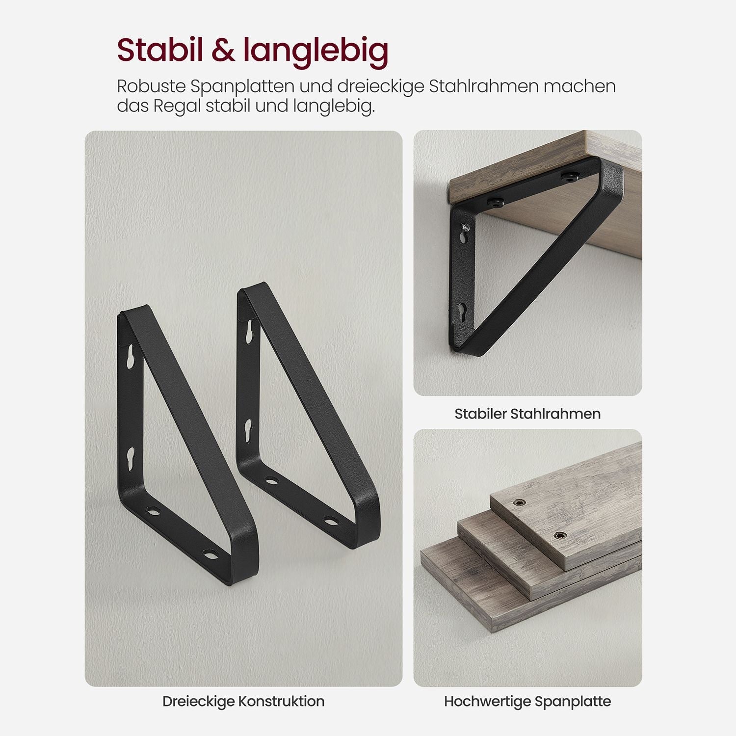 Vägghylla uppsättning av 3 - flytande bräde - industriell - grå / svart