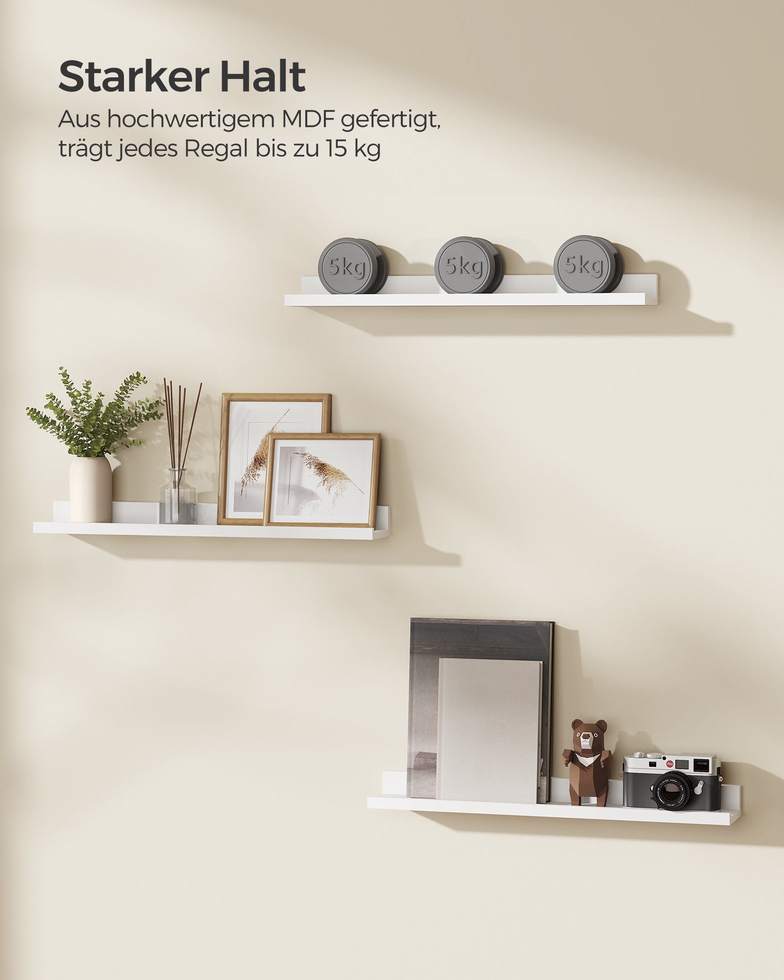 Vägghyllor set om 3 – 60 cm breda – vit