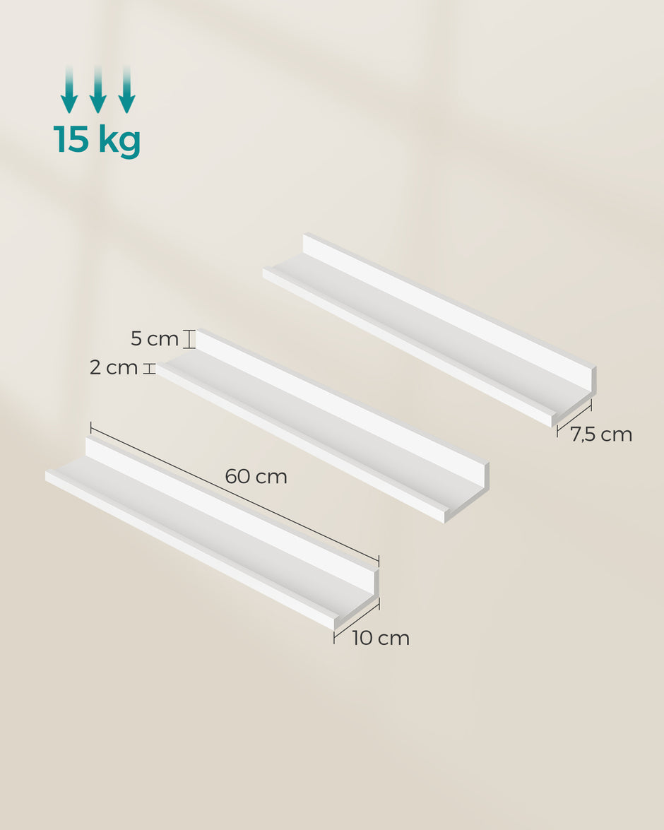 Vägghyllor set om 3 – 60 cm breda – vit