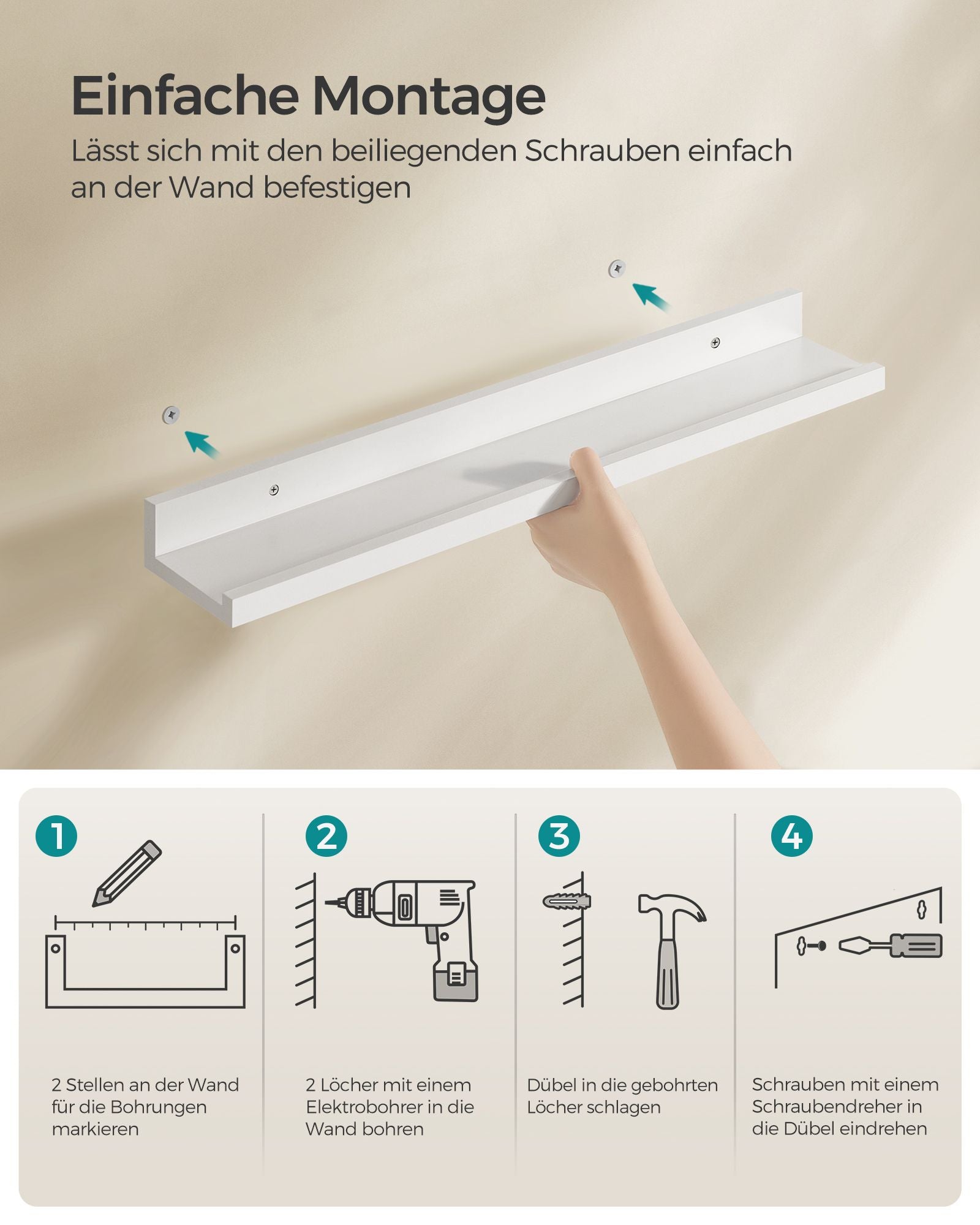 Vägghyllor set om 3 – 60 cm breda – vit