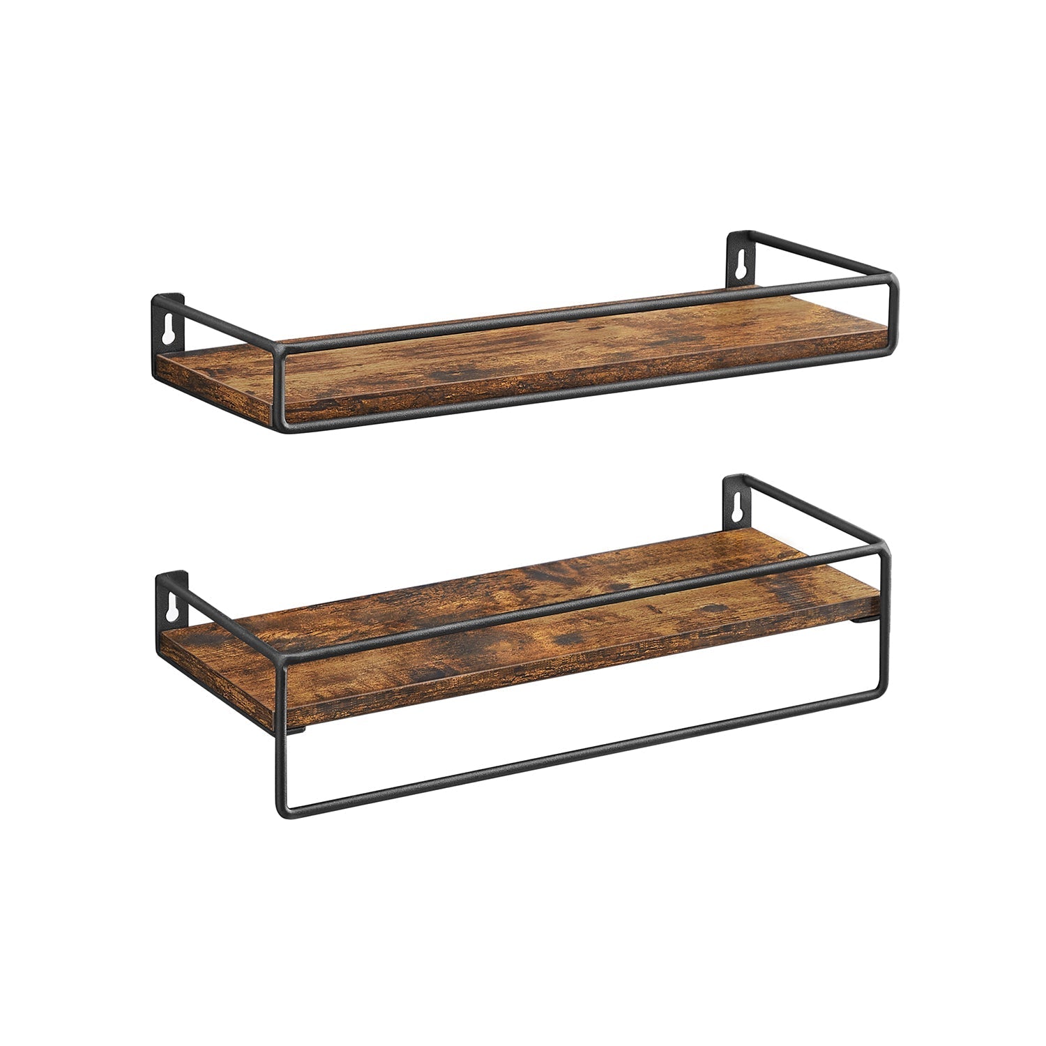 Vägghyllor - uppsättning av 2 - flytande - industriell design - brun / svart