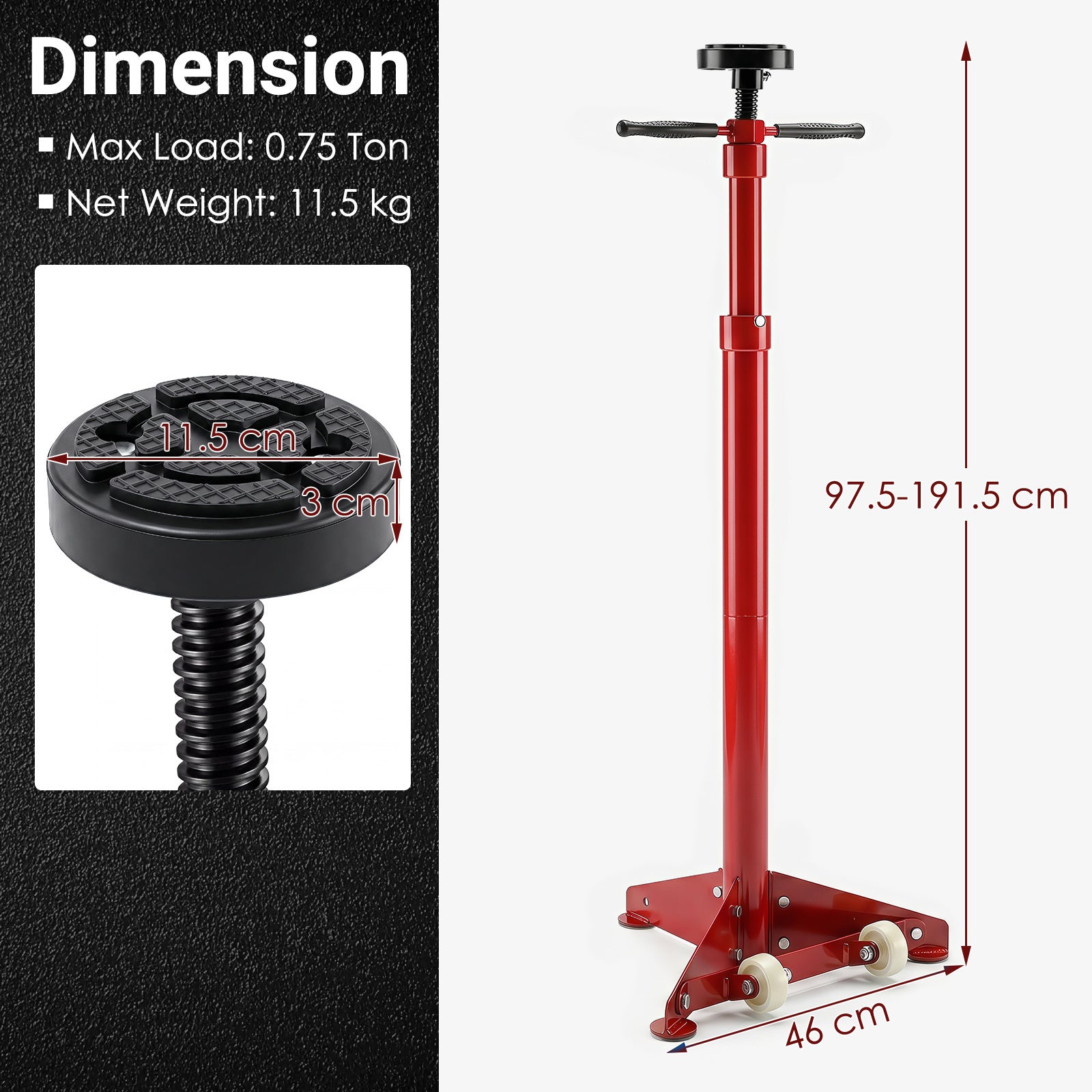 Lyftstöd, – kapacitet, höjdjusterbar mellan – 750 kg 97,5-191,5 cm