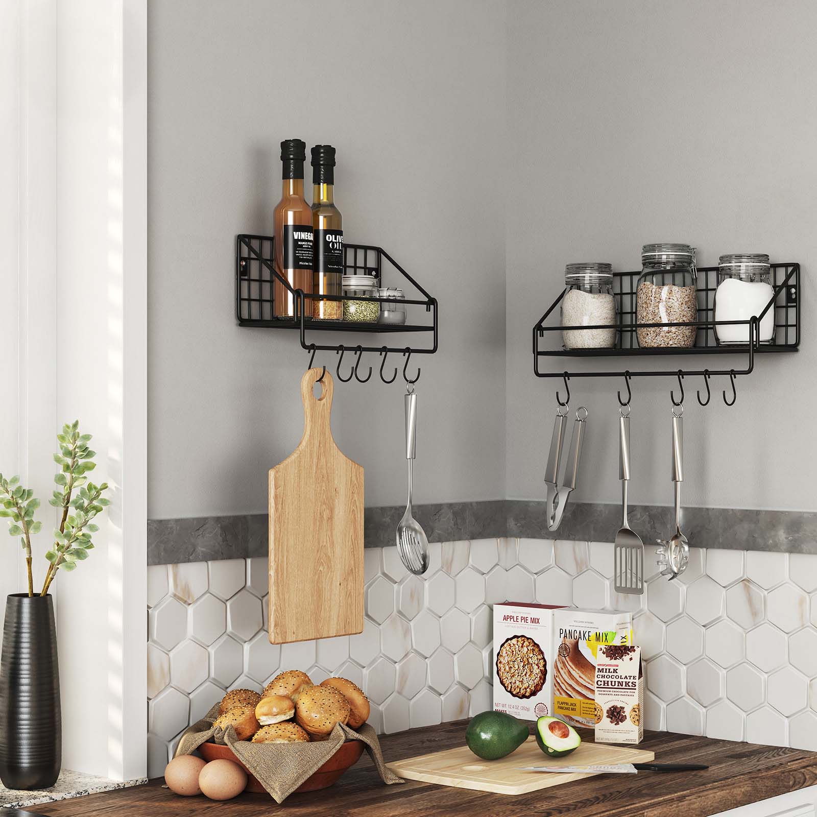 Vägghyllor – Set om 2 – Industriell design – Svart