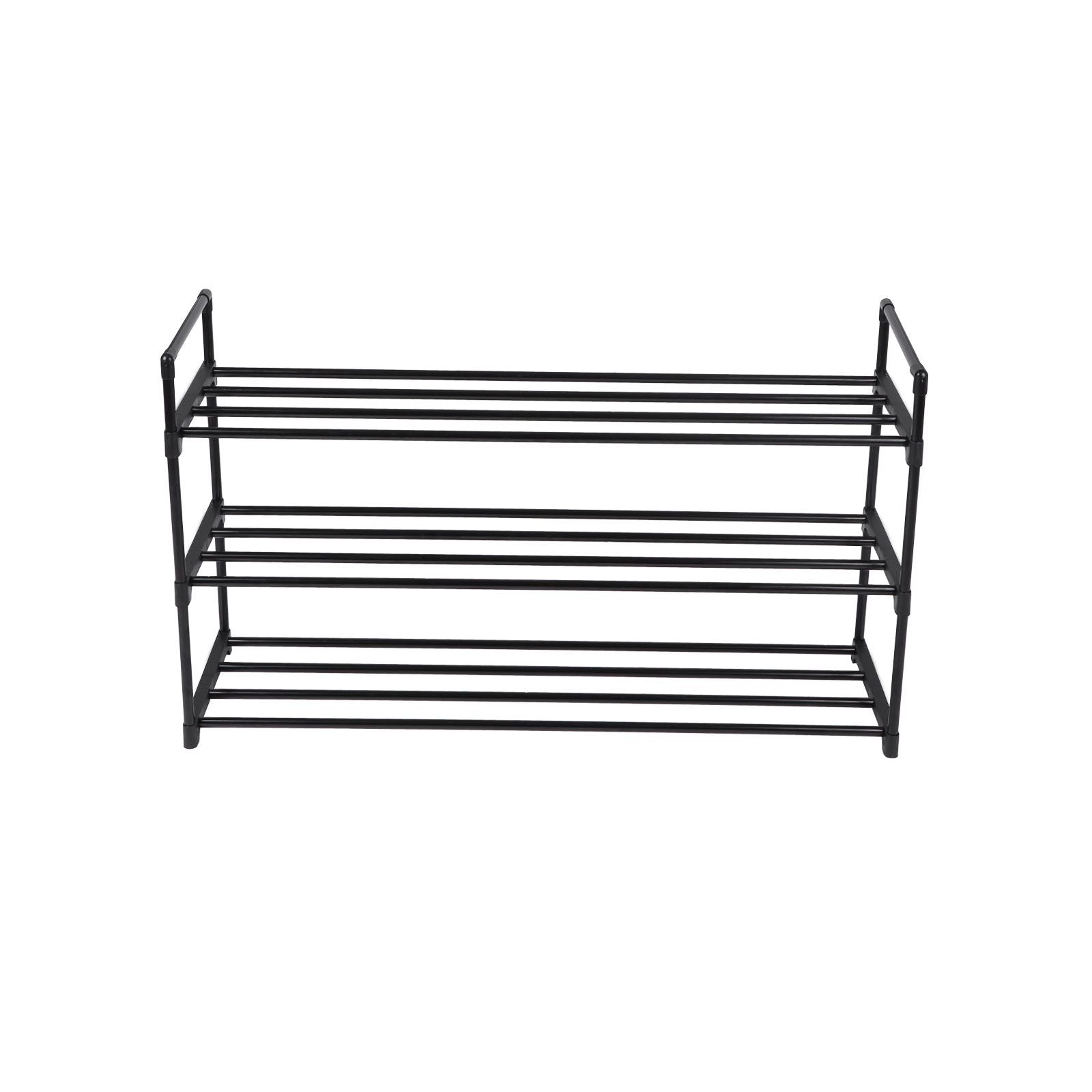 Shoe Rack - med 3 nivåer - för 12-15 par skor - metall - svart