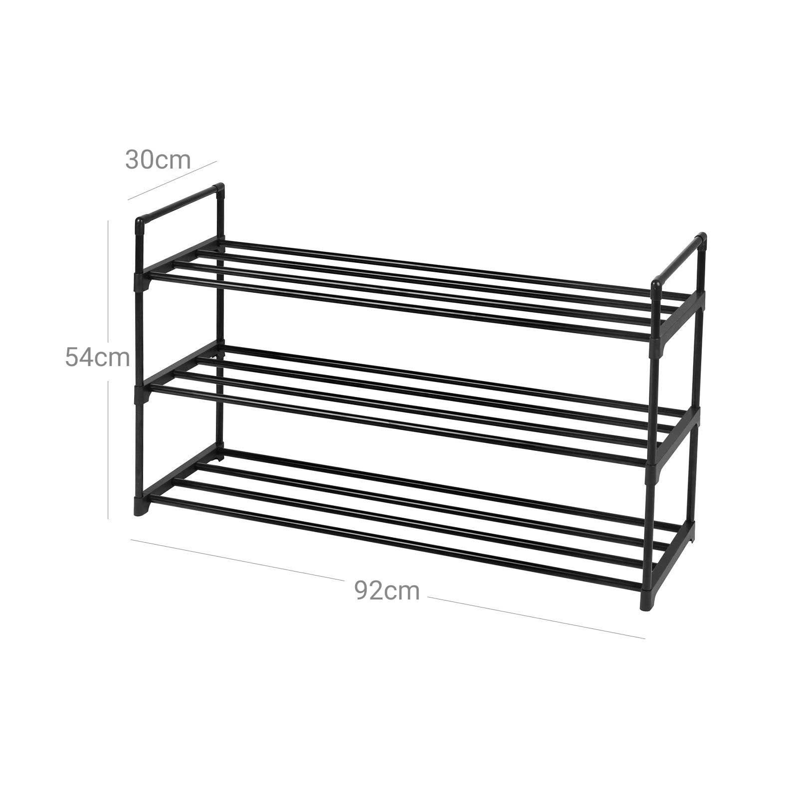 Shoe Rack - med 3 nivåer - för 12-15 par skor - metall - svart