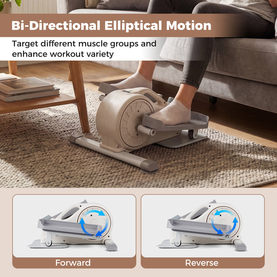 Miniellipsmaskin, – elektrisk crosstrainer med LCD display, handtag och glidsäkra pedaler