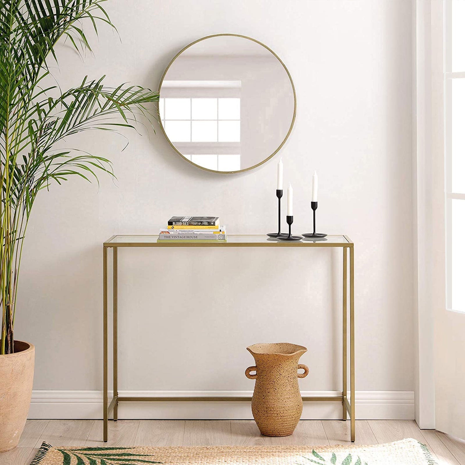 Konsolbord – Modern design – Glasskiva – Guld