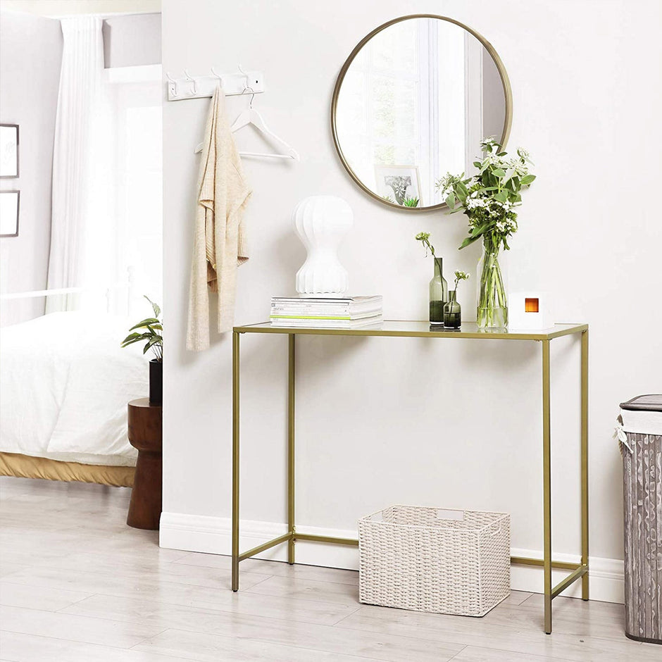 Konsolbord – Modern design – Glasskiva – Guld