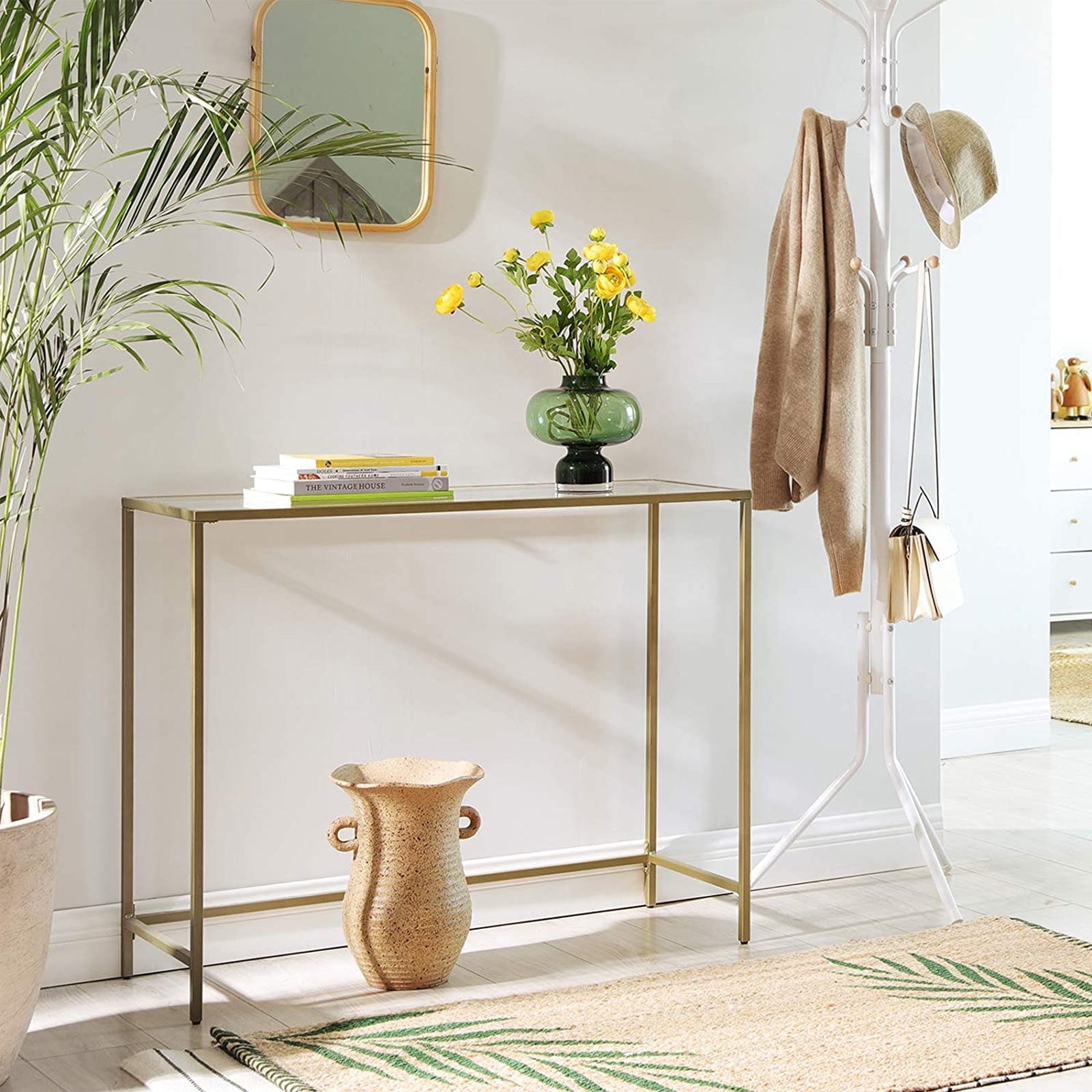 Konsolbord – Modern design – Glasskiva – Guld
