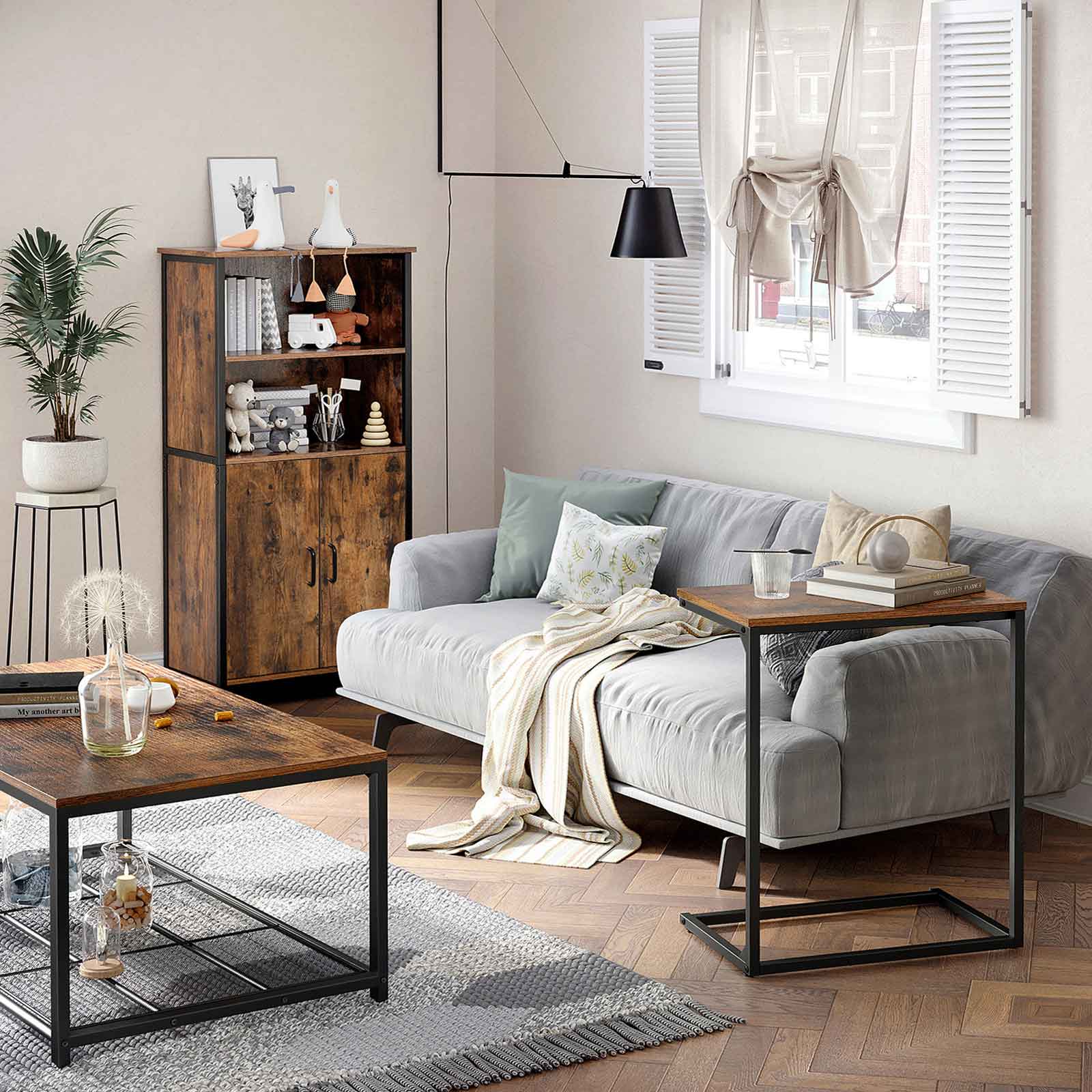 Skänk – 2 öppna fack – Stålram – Vintage brun-svart