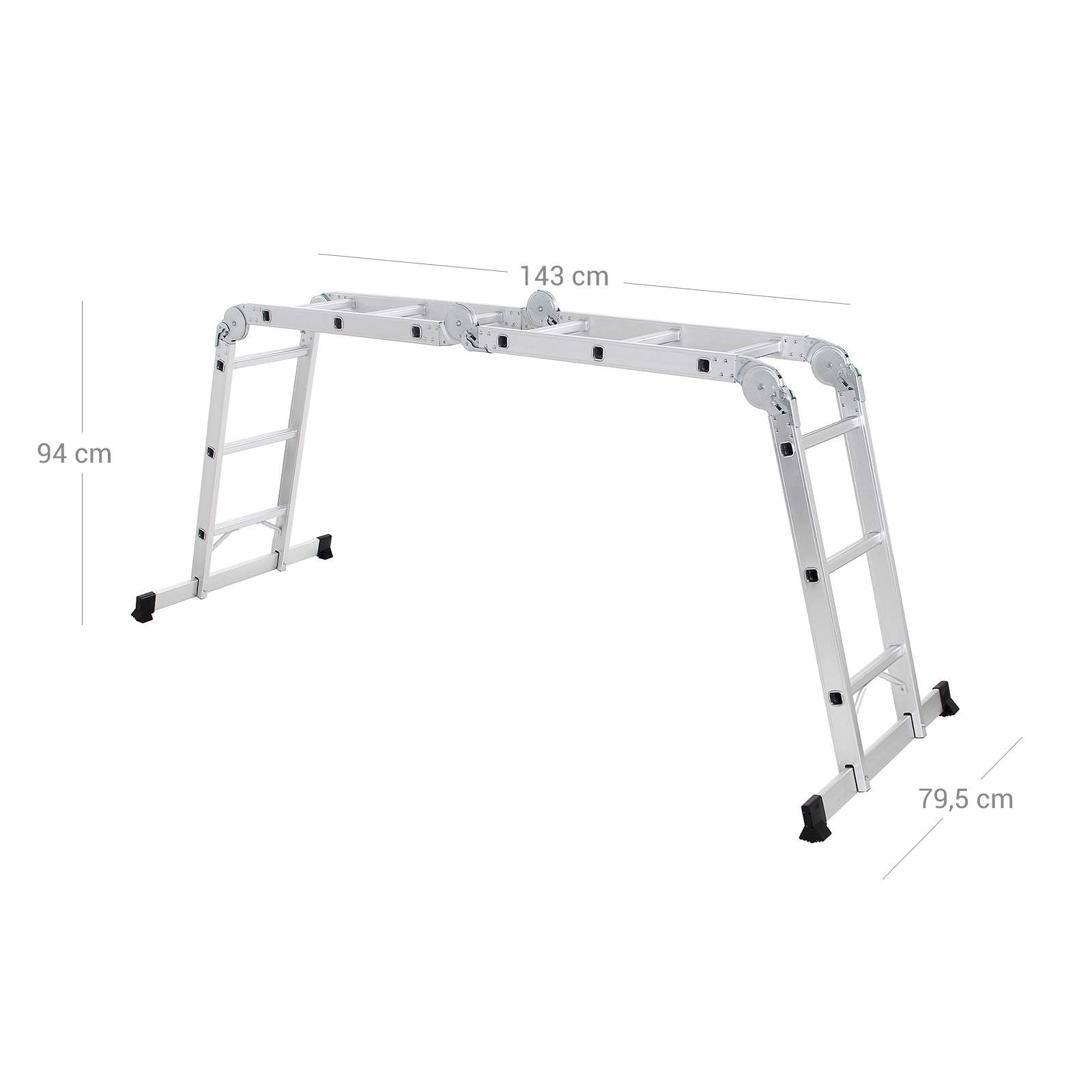 Multifunktionell stege - aluminium - med 2 metallplattor - vikbar - 150 kg - silver