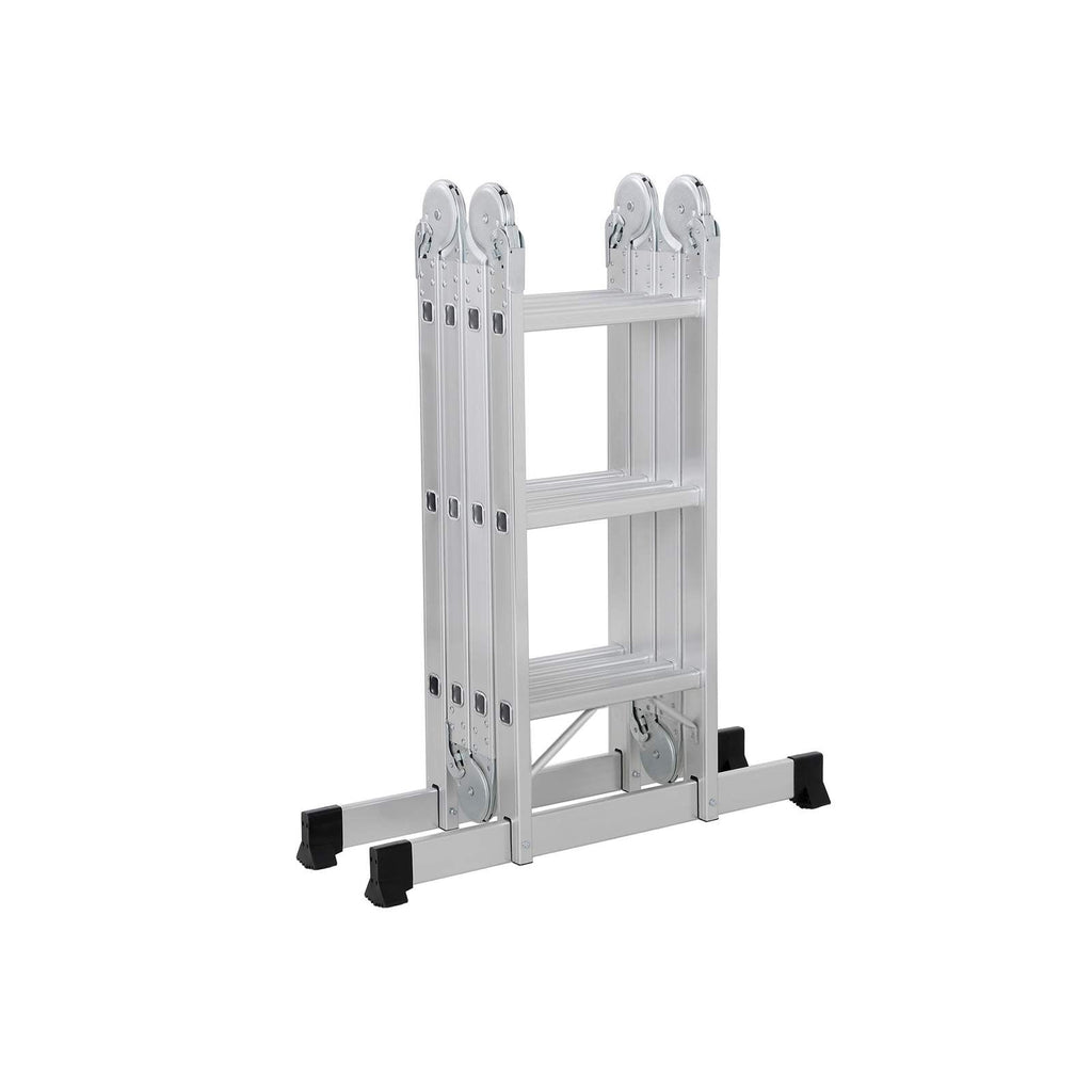 Multifunktionell stege - aluminium - med 2 metallplattor - vikbar - 150 kg - silver