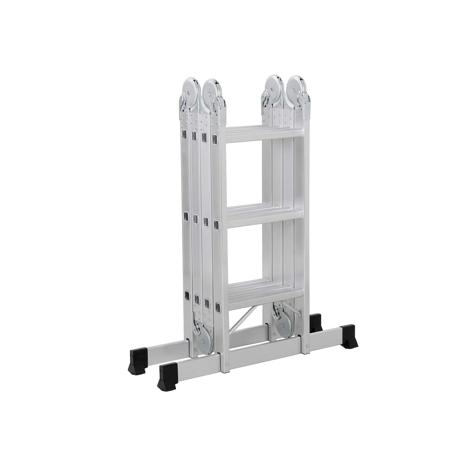Multifunktionell stege - aluminium - med 2 metallplattor - vikbar - 150 kg - silver
